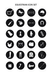 Wall Mural - Vector flat black set collection of round equestrian horse equipment icon isolated on white background