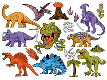 Set Collection Bundle Of Engraving Dinosaurs