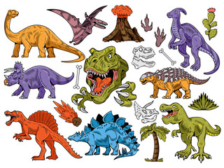 Set collection bundle of engraving dinosaurs