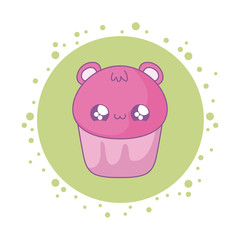 Sticker - cupcake with face of bear kawaii style