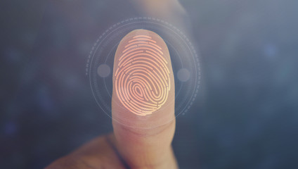businessman login with fingerprint scanning technology. fingerprint to identify personal, security s