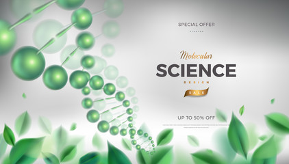 science abstract vector background design with dna molecular structure. 3d molecules or atoms model 