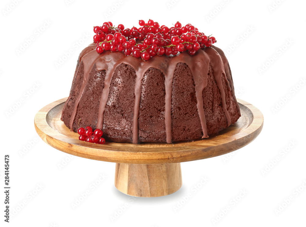 Tasty Christmas pie on white background