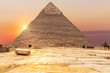 The Pyramid of Chephren in the rays of sunset, Egypt