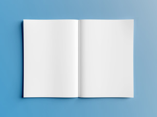 Wall Mural - isolated white open magazine mockup on blue 3d rendering