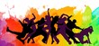 © Razym - Detailed illustration silhouettes of expressive dance colorful group of people dancing. Jazz funk, hip-hop, house dance. Dancer man jumping on white background. Happy celebration