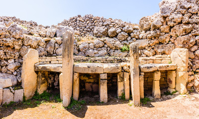 Wall Mural - Altars in one of the rooms of the ancient megalithic temple of Gigantija, Xaghra, Gozo, Malta.  It is believed that animal sacrifices were made here due to the number of bones found at the site.