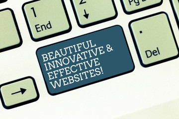 Wall Mural - Word writing text Beautiful Innovative And Effective Websites. Business concept for Well done attractive webpages Keyboard key Intention to create computer message, pressing keypad idea