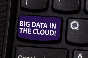 Word writing text Big Data In The Cloud. Business concept for Information technology online modern file storage Keyboard key Intention to create computer message pressing keypad idea