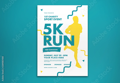 Fun Run Event Flyer Layout With Graphic Elements Buy This Stock