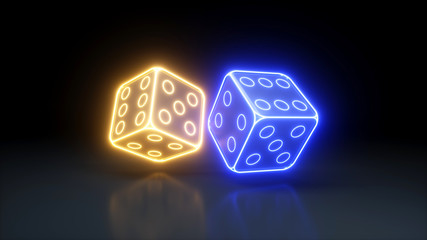 Casino Two Dices  With Glowing Neon Lights Isolated On The Black Background - 3D Illustration