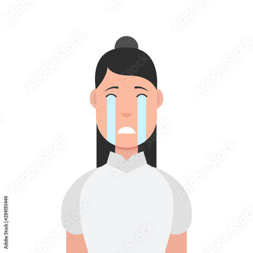 Crying Emoji Character Woman Face Icon Shedding Tears Sad Heart Broken In Grief Vector Illustration Stock Vector Adobe Stock