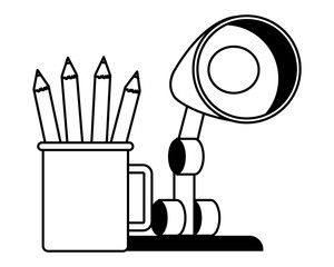 Sticker - Office and workplace elements cartoons in black and white