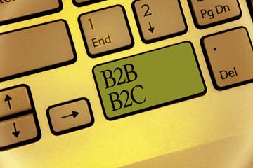 Writing note showing B2B B2C. Business photo showcasing two types for sending emails to other people Outlook accounts Keyboard green key Intention computer computing reflection document