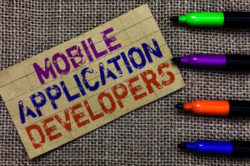 handwriting text writing mobile application developers. concept meaning create software for devices 
