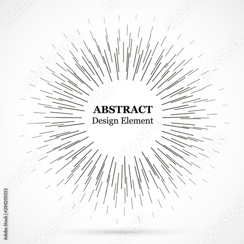Bursting lines.Set of circular rays.Assymetric radial elements.Linear drawing...