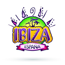 Ibiza Espana, Ibiza Spain Spanish Text, Beach Vector Icon, Emblem Design.