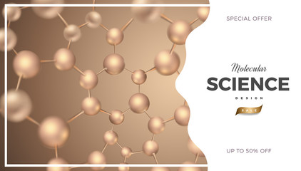 3d DNA molecules vector design. Science abstract background with molecular structure. Atoms model illustration, scientific banner for medicine, biology, chemistry or physics template