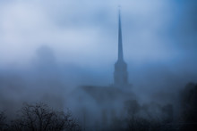Stowe Community Church In The Fog, Stowe, Vermont, USA