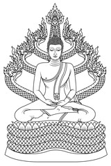 Wall Mural - Protected by the Naga King (Pang Nak Prok) The Saturday Buddha image is sitting in a full lotus position in meditation on the coiled body of the naga Muchalinda that used its head as a cover against