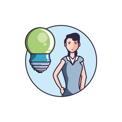 Sticker - saving bulb electric with young woman