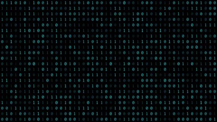 Binary code motion background. Moving numbers, digits zero and one