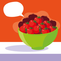 Canvas Print - bowl with fresh red tomatoes with speech bubble