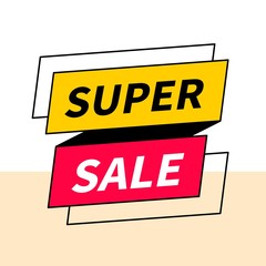 Wall Mural - Super sale, vector simple flat banner template isolated on light background.