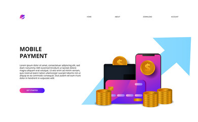 Wall Mural - illustration of credit card, mobile phone, wallet, for mobile payment concept