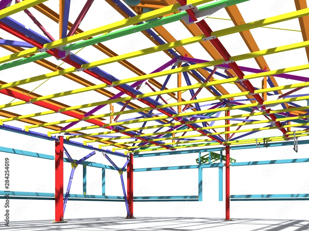 3D BIM model. Building Information Model of metal structure. 3D ...