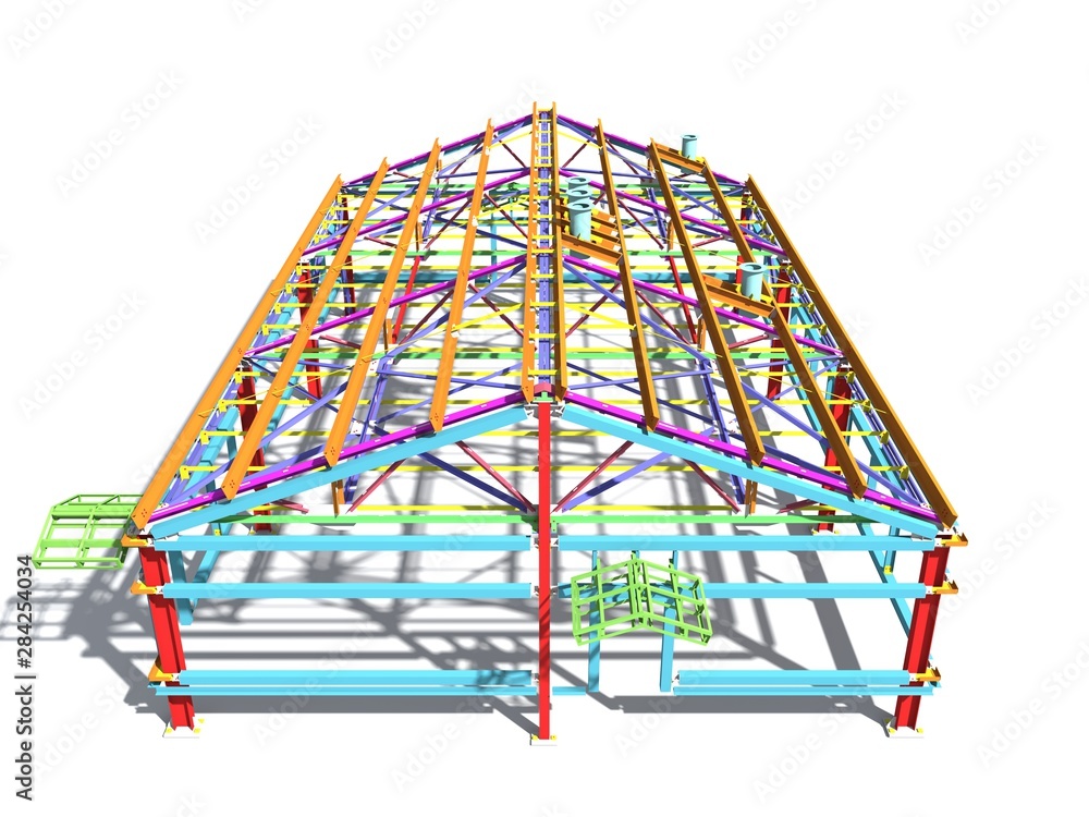 3D BIM model. Building Information Model of metal structure. 3D ...
