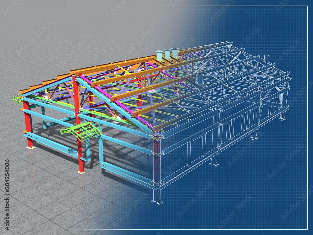 3D BIM model. Building Information Model of metal structure. 3D ...