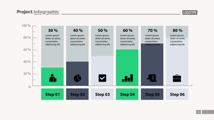 Canvas Print - Six columns bar chart slide template. Business data. Step, diagram, design. Creative concept for infographic, presentation. Can be used for topics like management, analytics, research.