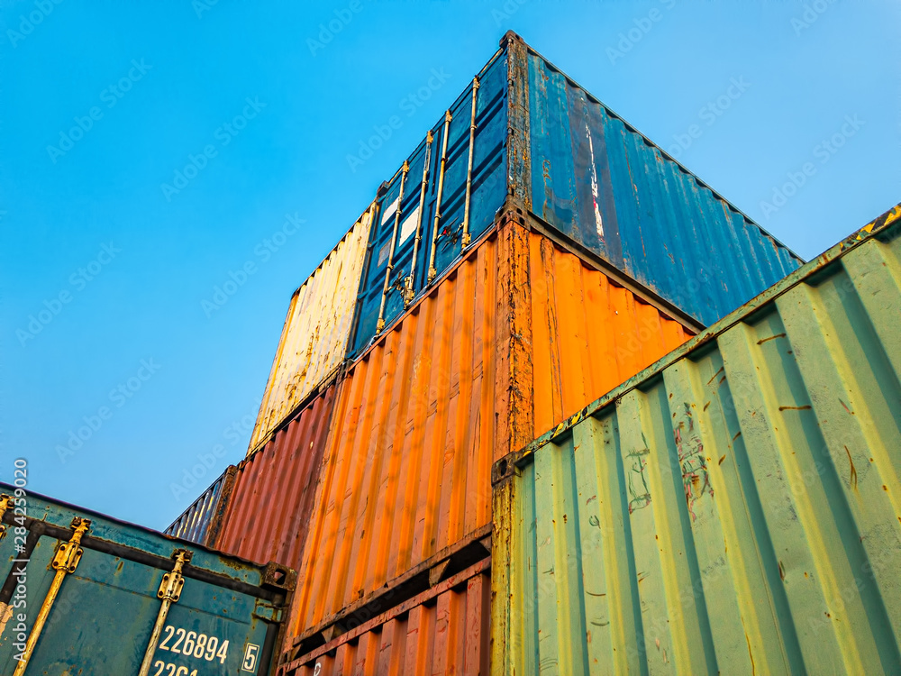 High Stack Inner Box High Stack Towering Containers Box Up To The Blue Sky in Logistic ...