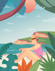 Poster - woman summer time vacations design