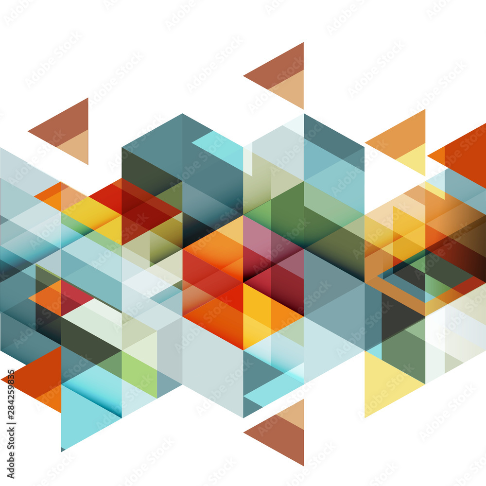 Abstract colorful geometric and modern overlapping triangles on white ...