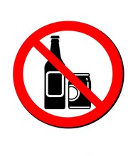 No Alcohol Allowed, Prohibition Sign With The Silhouette Of A Bottle And A Can Of Beer