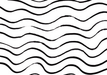 Hand Drawn Black Ink Wavy Lines On White Background. Overlapping Doodle Style Wavy Line. Geometrical Pattern. Abstract Backdrop.