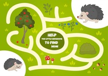 Maze Game For Children. Forest Animals. Cartoon Cute Hedgehog.