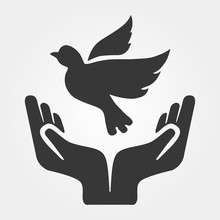 Concept Of World Without War Hands And Dove. Symbols For The International Day Of Peace