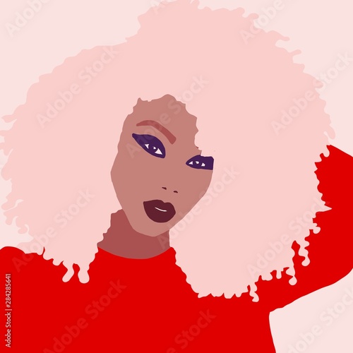 Illustration African American woman with pink big afro hair