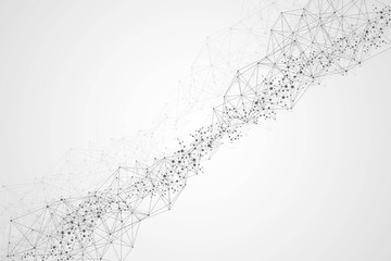 Wall Mural - geometric abstract background with connected line and dots. structure molecule and communication. bi