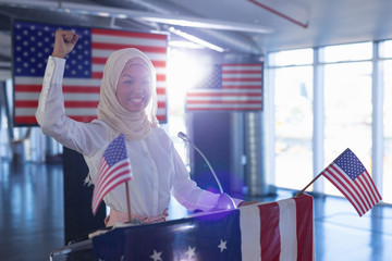 Wall Mural - Female speaker speaks in business seminar