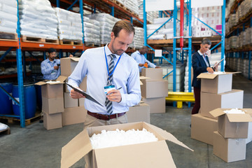 Wall Mural - Male supervisor checking stocks in warehouse