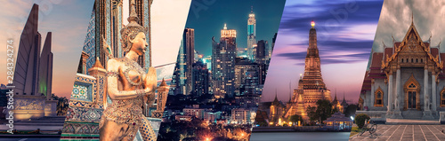 Bangkok city famous landmarks collage. Wallpaper Mural