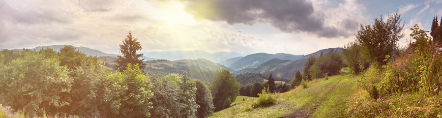 Wall Mural - Beautiful landscape, panorama, banner, with a view of the Ukrainian Carpathians, Western Ukraine.