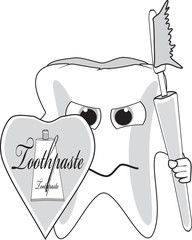 Wall Mural - cartoon tooth with toothbrush and shield on a white background