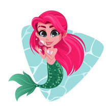 Cute Mermaid Girl Vector Illustration.