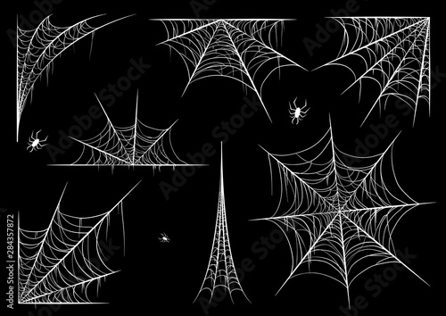 Cuadros en Lienzo Spiderweb set, isolated on black transparent background
