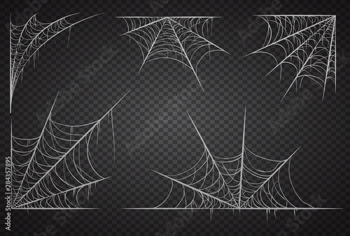 Fotografía Cobweb set, isolated on black transparent background